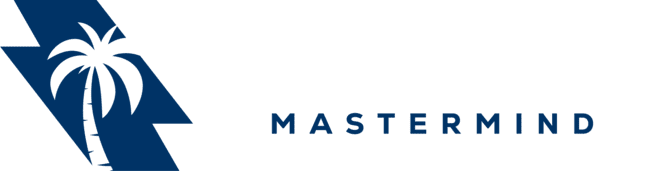 Conquer Mastermind Logo with a stylized palm tree on a blue lightning bolt shape, next to the words "CONQUER MASTERMIND" in bold and regular blue text—a striking look perfect for the Conquer Mastermind marketing or a Video Agency Mastermind brand. Video Agency Owner Mastermind